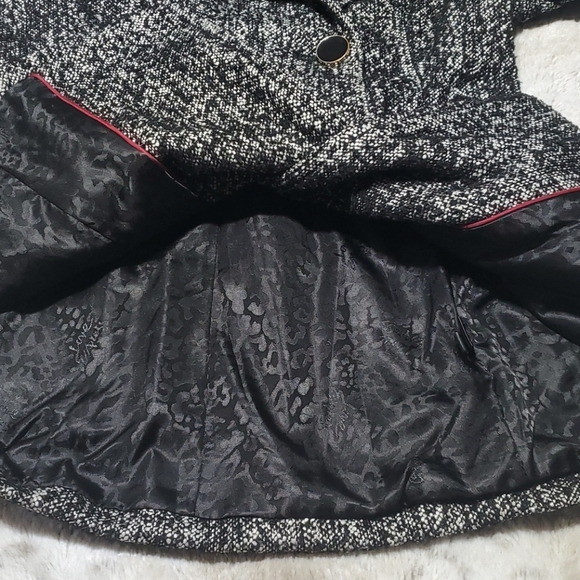 Express Double Breasted Black and White Tweed Pea Coat Size XS Bust 33 Inches - Picture 5 of 6